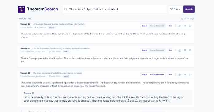 TheoremSearch app